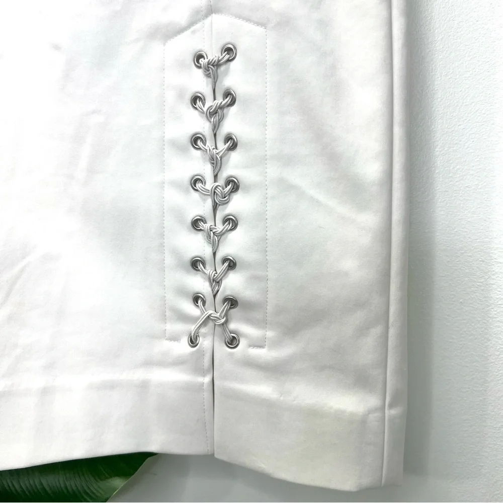 ETCETERA Solid White Pencil Skirt Eyelet Mock Tie Lace Up Detail Size 0 … - Picture 3 of 11